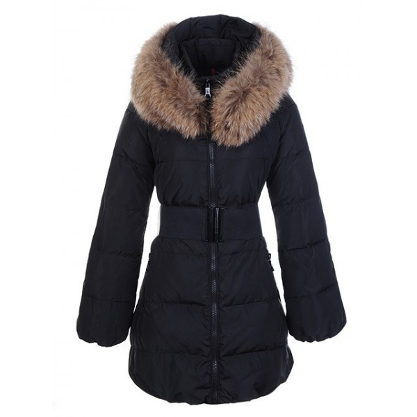 Moncler cinturino semplice e collo di pelliccia caldi lungo cappotto donna